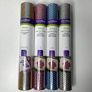 Lot of 4 — Cricut STRONGBOND GLITTER IRON-ON Vinyl Sheets — Metallics + Mesh NEW